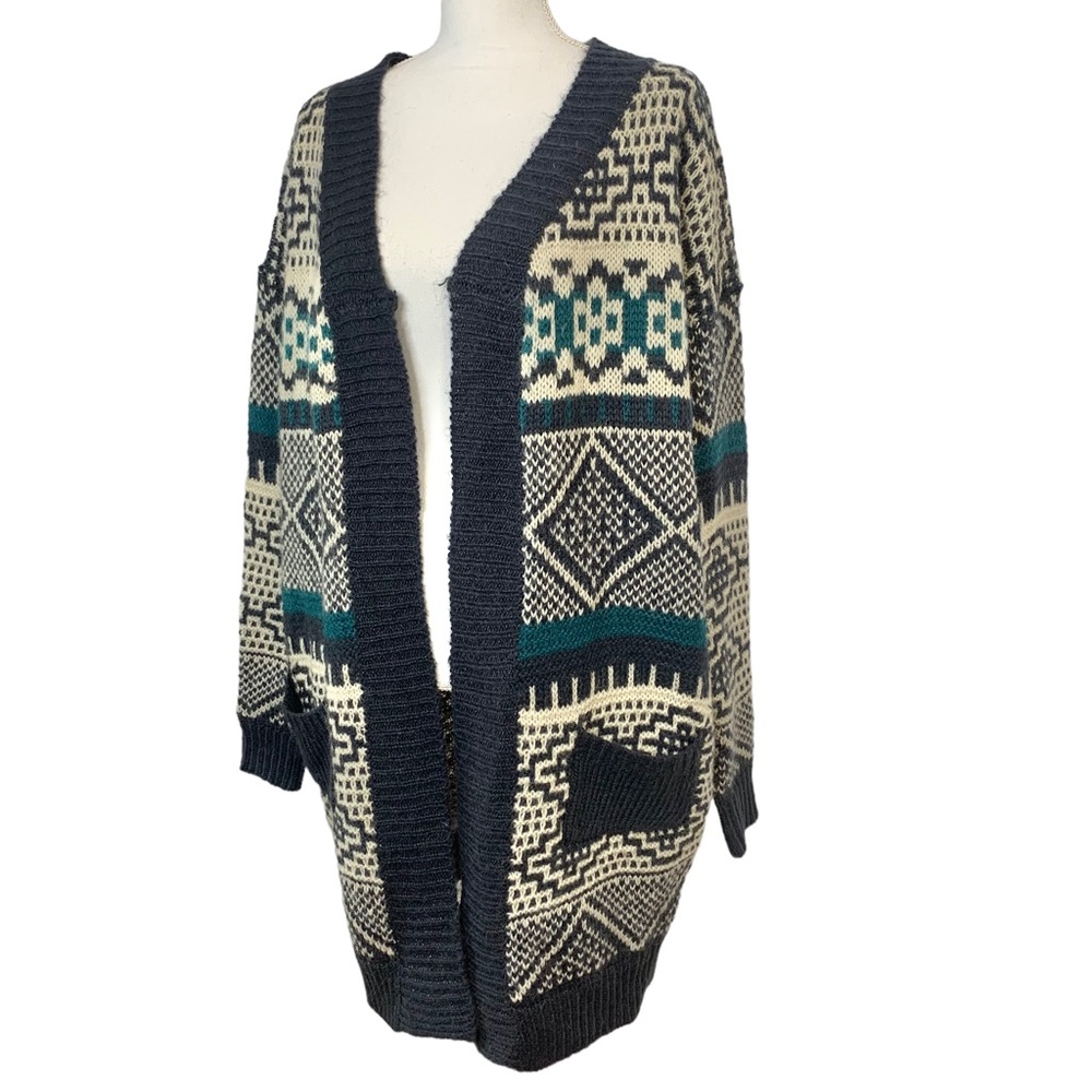 FREEWAY Geometric Print Rabbit Hair Blend Cardigan Sz M - Picture 3 of 9